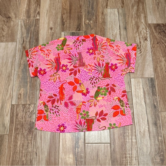 JODIFL Rose Jungle Floral Print Notch V Neck Blouse - Picture 4 of 4